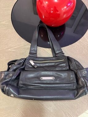 Michael Kors Black Leather Shoulder Bag with Front Pockets